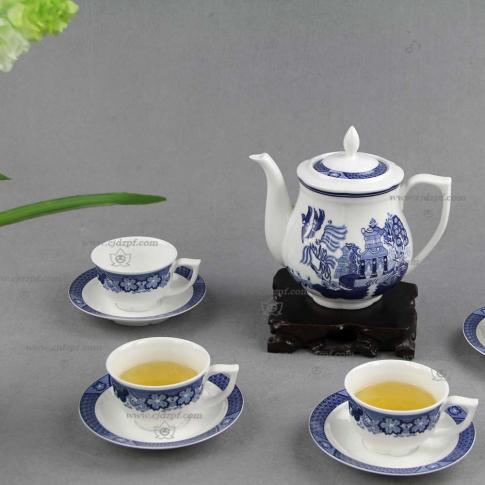 9头釉中彩古典园林莲花(huā)茶具