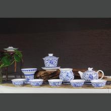 12头手绘青花(huā)福寿连绵功夫茶具